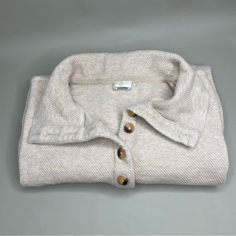 Euc Poetry button neck midweight pullover womens heathered cream grey 10